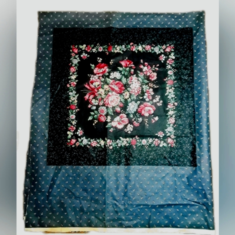 VIP Vtg Cranston Screen Print Works Company Floral 4 Squares Fabric 44.5x33.5